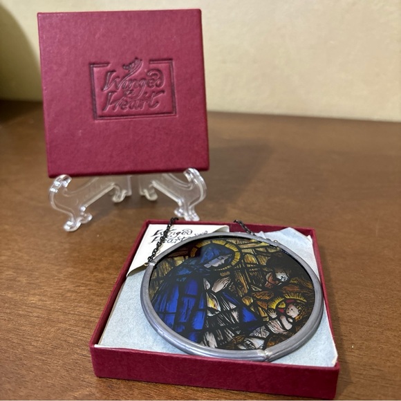 Madonna and Child Stained Glass Miniature Ornament 2.5" with Box Winged Heart - Picture 3 of 7